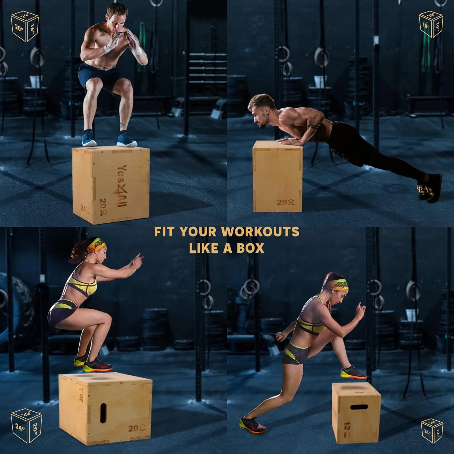 Yes4All 3-in-1 Wooden Plyo Box 76x61x51 cm (30"x24"x20") | Heavy Duty CrossFit & Plyometric Training - view 5