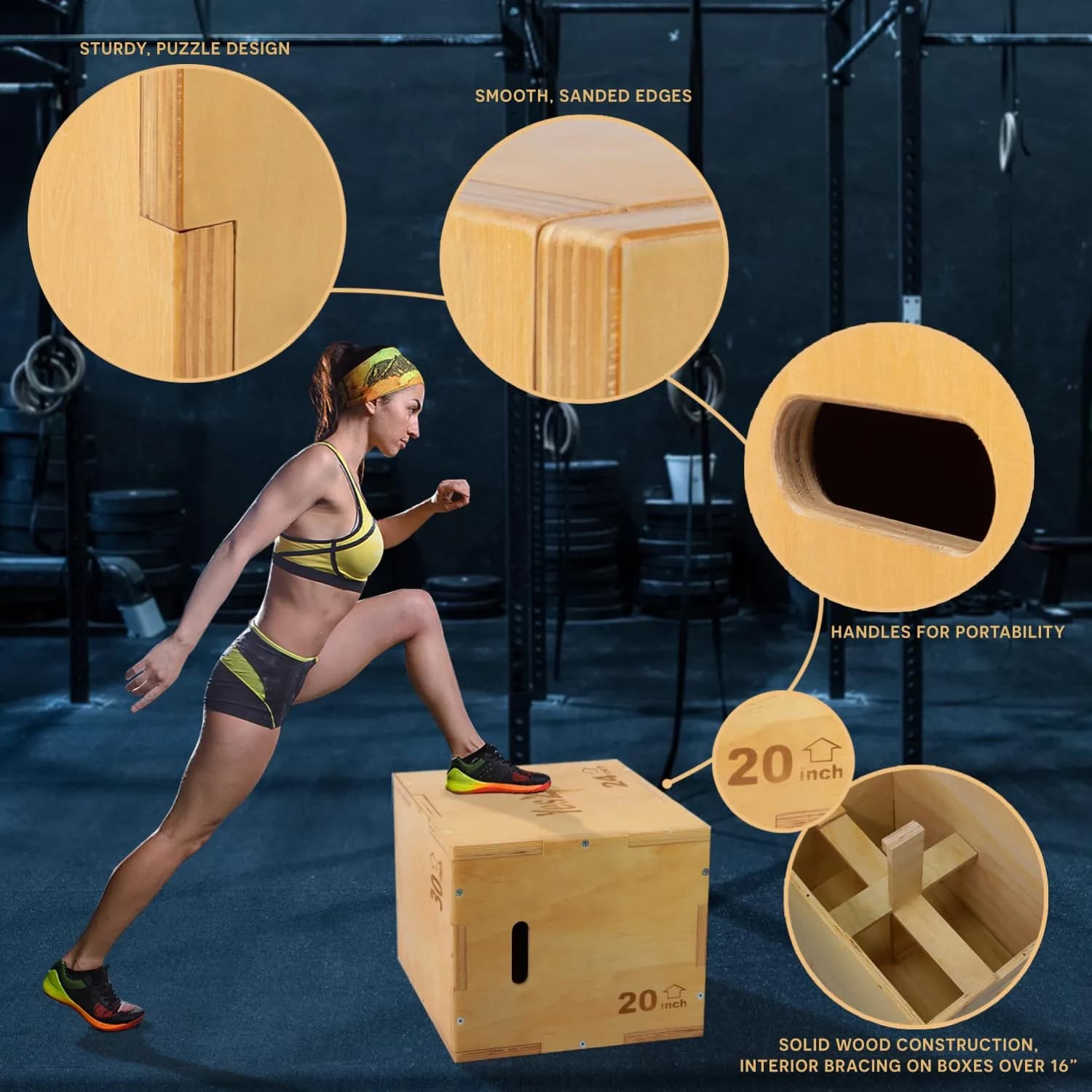 Yes4All 3-in-1 Wooden Plyo Box 76x61x51 cm (30"x24"x20") | Heavy Duty CrossFit & Plyometric Training - view 3