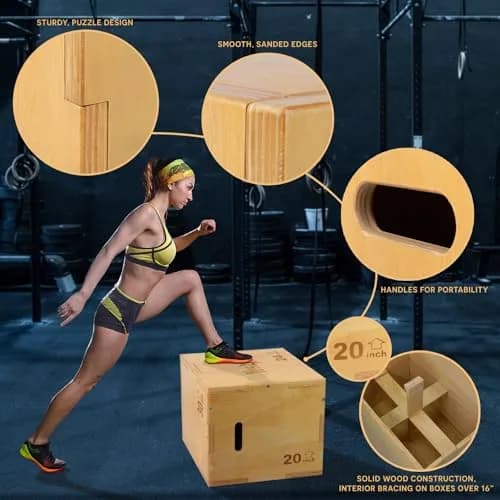 Yes4All 3-in-1 Wooden Plyo Box 76x61x51 cm (30"x24"x20") | Heavy Duty CrossFit & Plyometric Training thumbnail 3