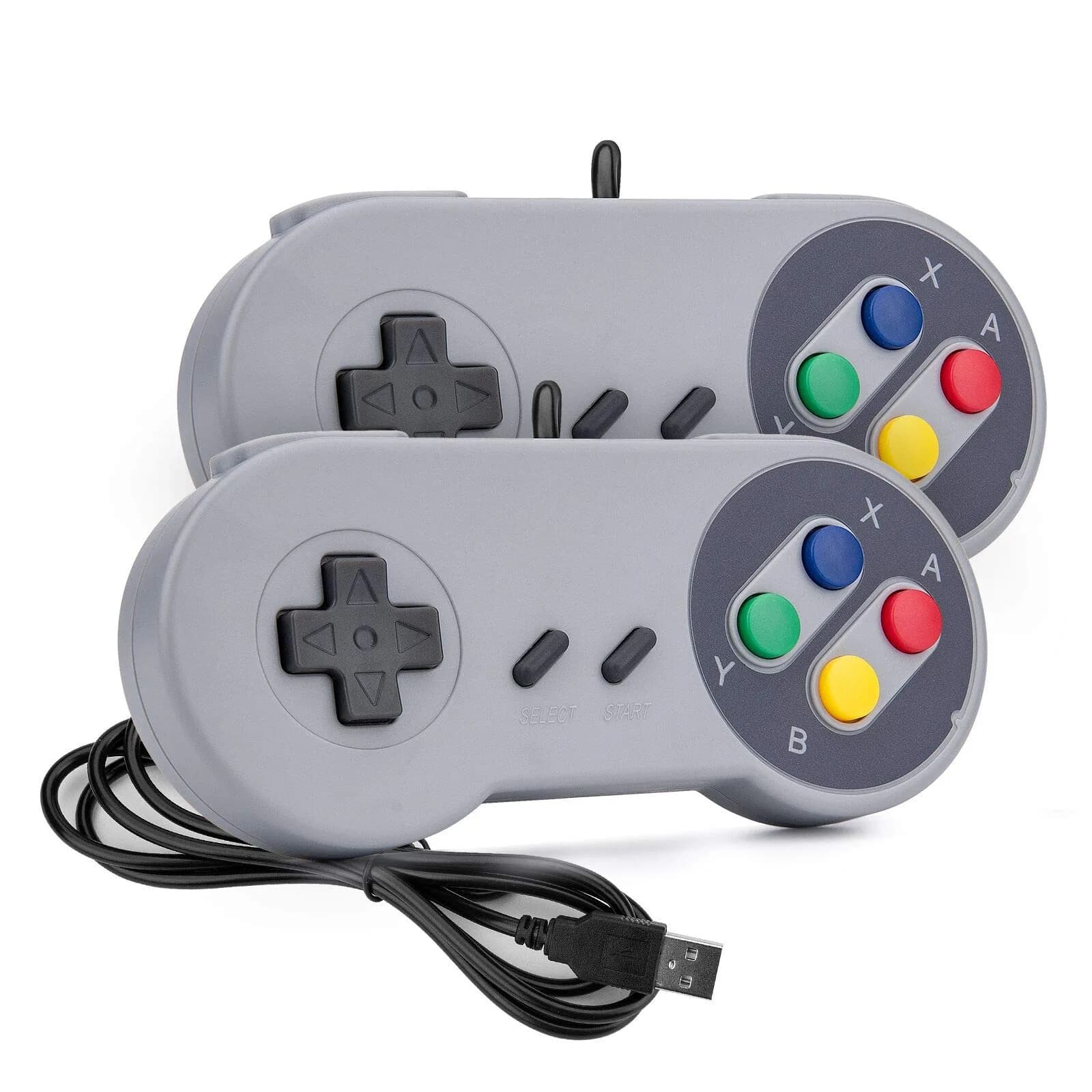 Rii Classic Retro USB Wired Game Controller for PC Gaming, Grey | 2 Pack, Compatible with Windows & Mac — Grey