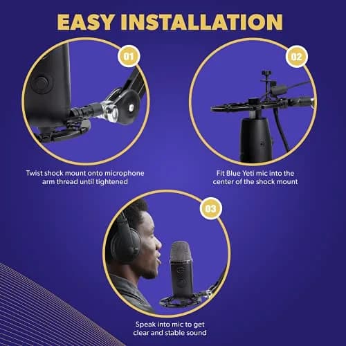 Auphonix Pro Microphone Shock Mount - Mic Holder Compatible w/Blue Yeti, Snowball & Pro Microphones | Vibration & Shock Protection thumbnail 5