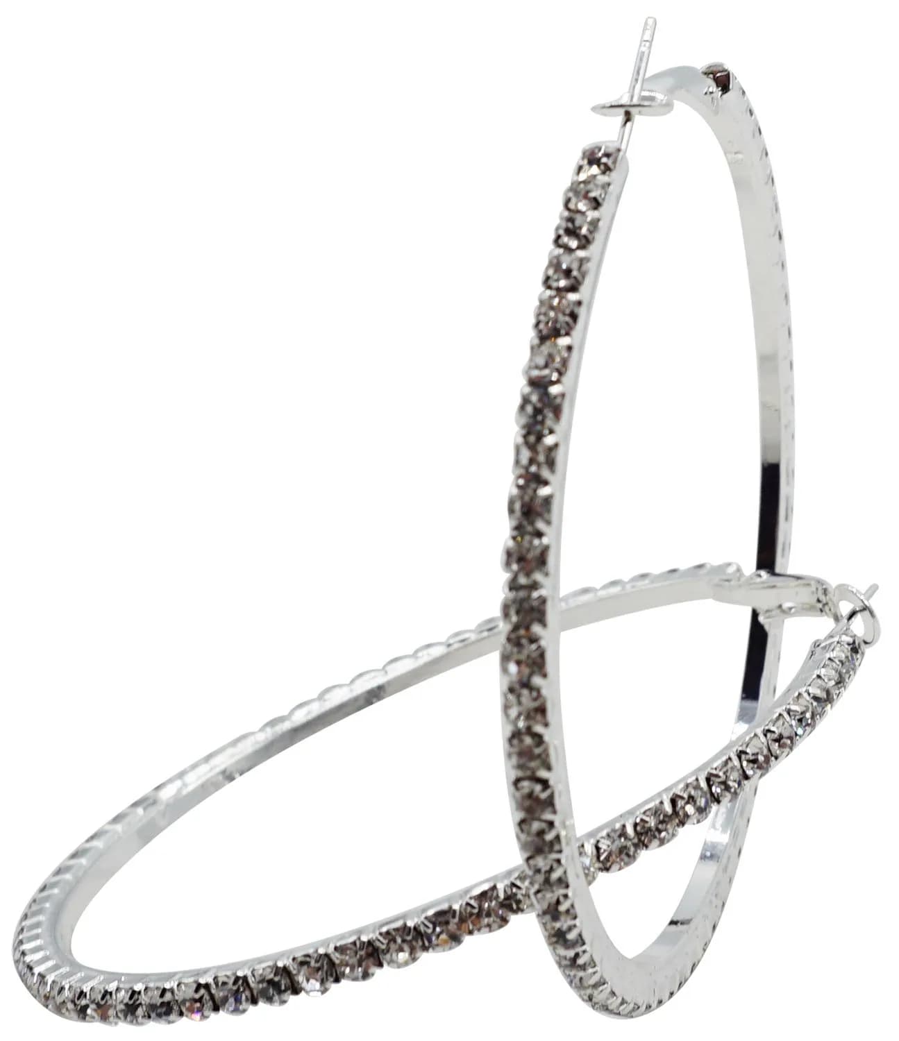 Bienvenu 60mm Rhinestone Plated Silver Hoop Earrings Big Circle Earrings | Sparkling Night Party Jewelry