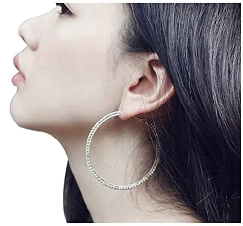 Bienvenu 60mm Rhinestone Plated Silver Hoop Earrings Big Circle Earrings | Sparkling Night Party Jewelry thumbnail 4