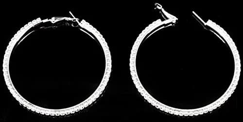 Bienvenu 60mm Rhinestone Plated Silver Hoop Earrings Big Circle Earrings | Sparkling Night Party Jewelry thumbnail 5