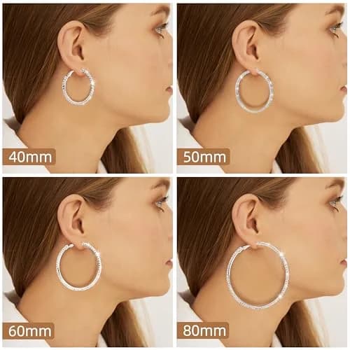 Bienvenu 60mm Rhinestone Plated Silver Hoop Earrings Big Circle Earrings | Sparkling Night Party Jewelry thumbnail 3