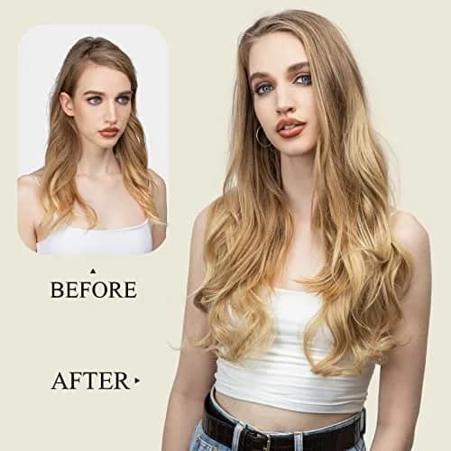 SARLA Clip in U Part Hair Extensions Synthetic Long Wavy Curly 24 Inch | Thick Full Head Hairpiece for Women thumbnail 4