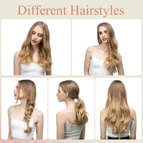 SARLA Clip in U Part Hair Extensions Synthetic Long Wavy Curly 24 Inch | Thick Full Head Hairpiece for Women thumbnail 5