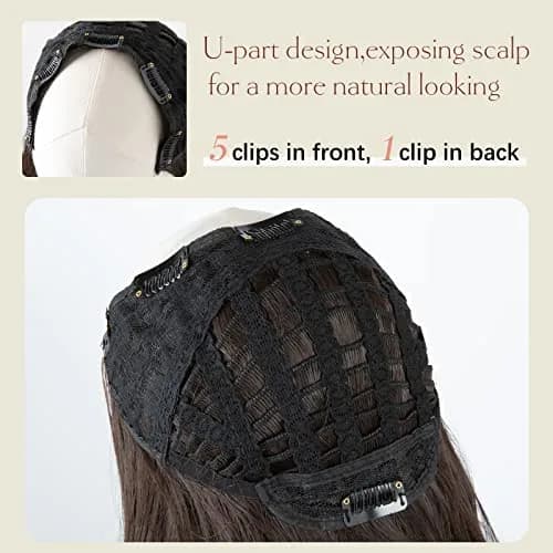 SARLA Clip in U Part Hair Extensions Synthetic Long Wavy Curly 24 Inch | Thick Full Head Hairpiece for Women thumbnail 3