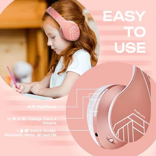 PowerLocus Kids Over-Ear Bluetooth Headphones | Safe 85DB Volume, 15H Play, Foldable, Micro SD Mode thumbnail 4