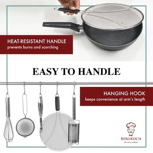 BergKoch 9.5 Inch Stainless Steel Splatter Screen | Heavy Duty Grease Guard for Frying Pans thumbnail 7