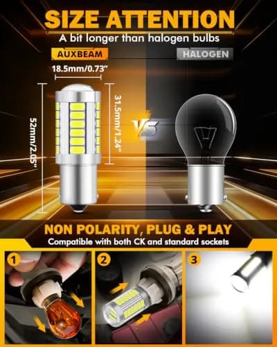 Auxbeam 1156 LED Bulb White 6500K BA15S 12V 4000LM | Backup Reverse Light Upgrade thumbnail 2
