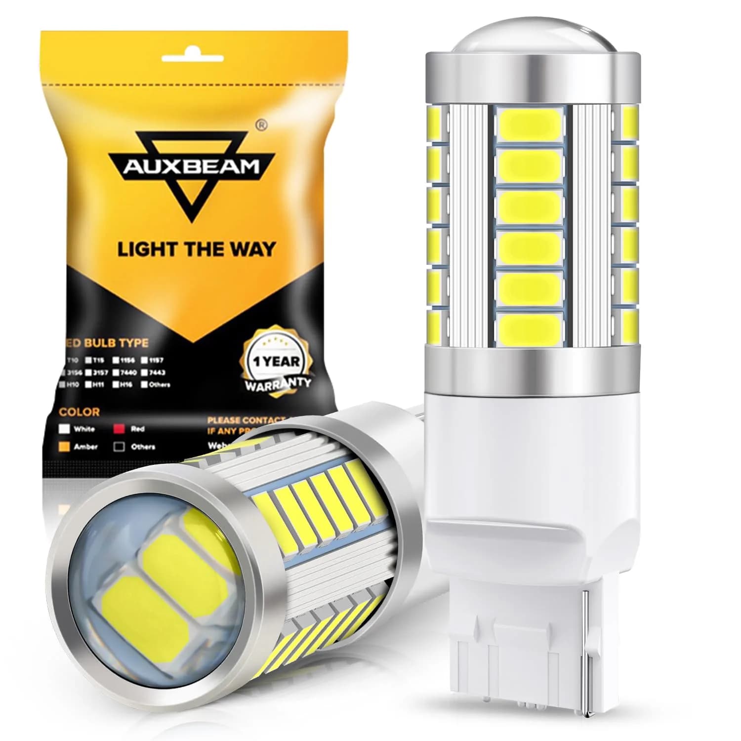 Auxbeam 7440 LED Bulbs for Backup Reverse Lights | Super Bright 6500K White 58mm x 18mm | 33W, 4000 Lumens, 12V, Pack of 2