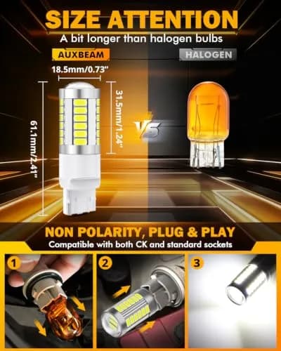 Auxbeam 7440 LED Bulbs for Backup Reverse Lights | Super Bright 6500K White 58mm x 18mm | 33W, 4000 Lumens, 12V, Pack of 2 thumbnail 2