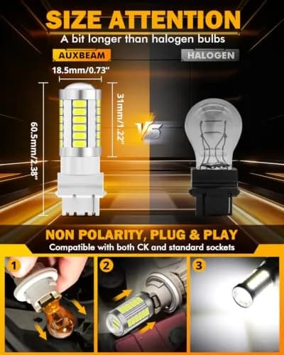 Auxbeam 3156 LED Bulbs White 6500K 4000 Lumens (Set of 2) | Plug & Play T25 P27W Replacement for Turn Signal Backup Lights thumbnail 2