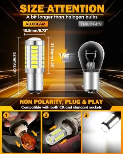Auxbeam 1157 BAY15D LED Bulbs White 6500K 4000 Lumens (Pack of 2) | Brighter Reverse & Tail Lights thumbnail 2