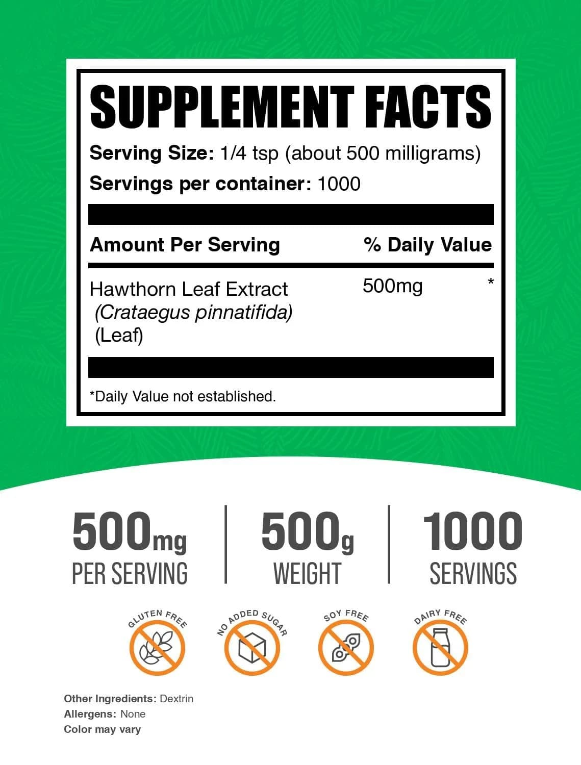 BulkSupplements Hawthorn Leaf Extract Powder 500mg 500g (17.64 oz) | Vegan & Gluten Free Herbal Supplement - view 2