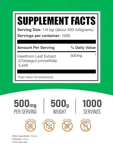 BulkSupplements Hawthorn Leaf Extract Powder 500mg 500g (17.64 oz) | Vegan & Gluten Free Herbal Supplement thumbnail 2