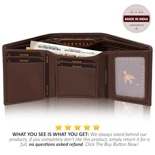 HORNBULL Trifold Leather Wallet for Men - Premium Top Grain Leather, Casual Style, 2 Compartments, 5 Card Slots, Brown | RFID Protected thumbnail 3