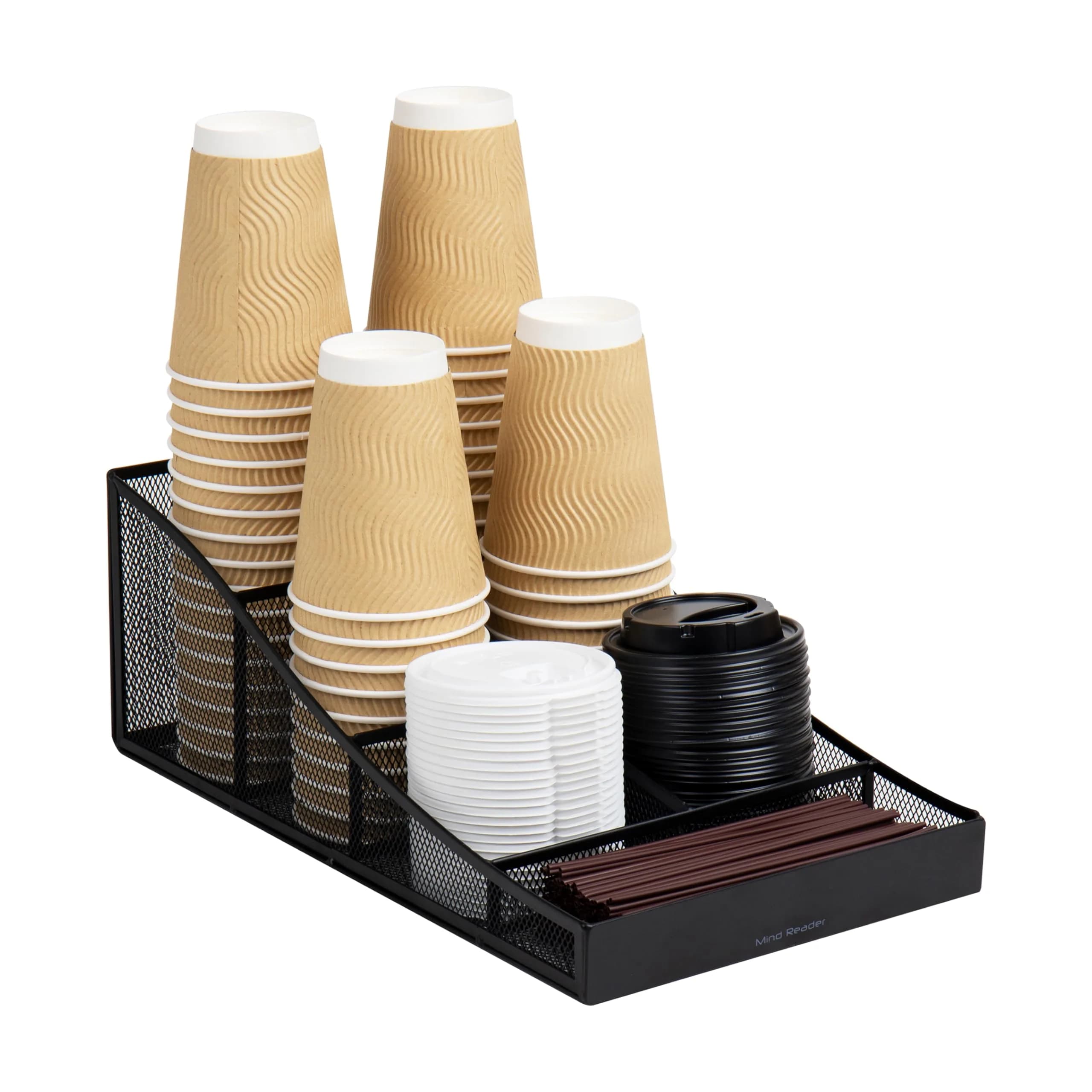Mind Reader Countertop Organizer, 7-Compartment Metal Mesh Caddy for Breakroom Supplies | Black — Black Mesh