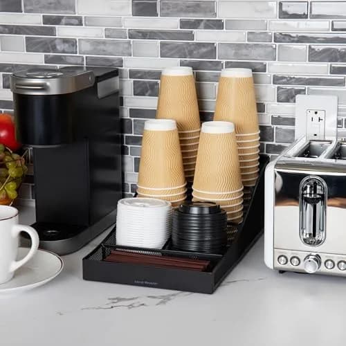 Mind Reader Countertop Organizer, 7-Compartment Metal Mesh Caddy for Breakroom Supplies | Black thumbnail 2