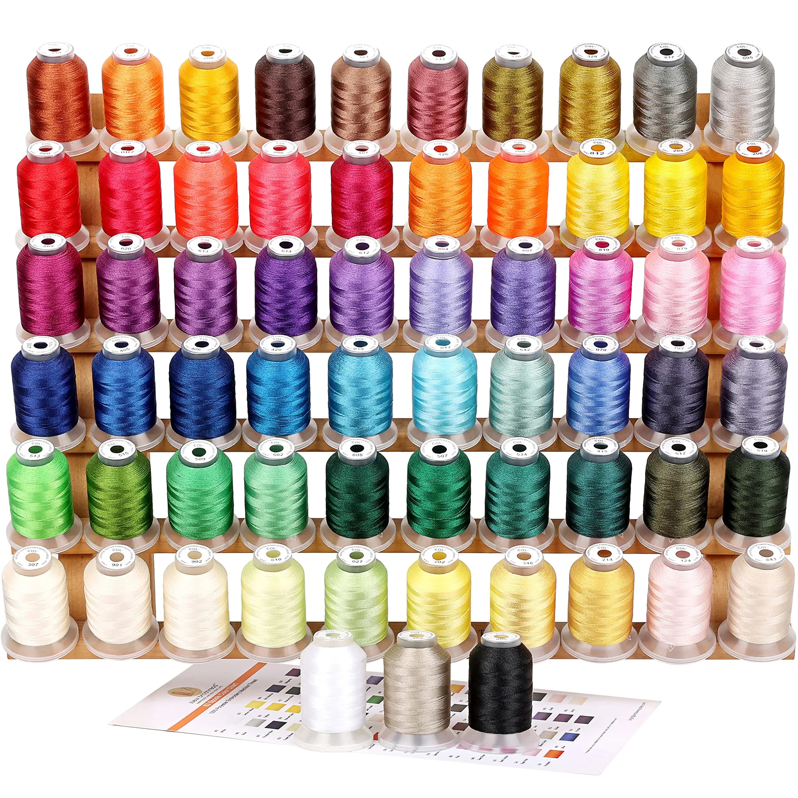 New brothread 63 Spools Polyester Machine Embroidery Thread Kit 500m Each | Assorted Bright Colors for All Embroidery Machines — 63 Colors