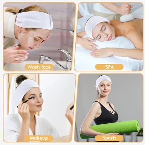SINLAND Adjustable Microfiber Facial Headband 3 Pack White | Soft & Washable for Spa & Makeup thumbnail 4