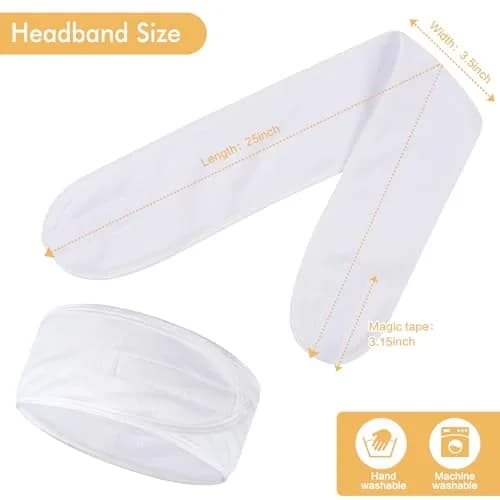 SINLAND Adjustable Microfiber Facial Headband 3 Pack White | Soft & Washable for Spa & Makeup thumbnail 5