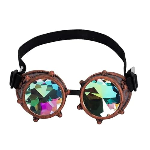 Lelinta Kaleidoscope Spiked Goggles with Adjustable Straps | Rainbow Crystal Lenses, Perfect for Raves, Costume Parties thumbnail 1
