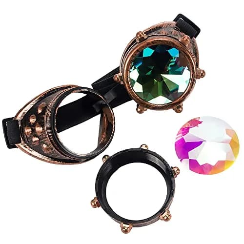 Lelinta Kaleidoscope Spiked Goggles with Adjustable Straps | Rainbow Crystal Lenses, Perfect for Raves, Costume Parties thumbnail 4