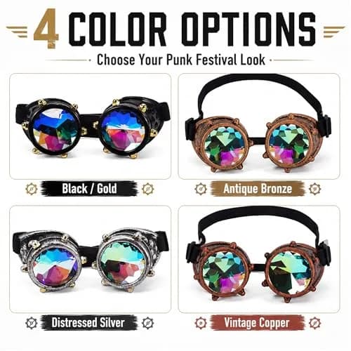 Lelinta Kaleidoscope Spiked Goggles with Adjustable Straps | Rainbow Crystal Lenses, Perfect for Raves, Costume Parties thumbnail 9