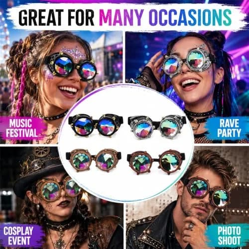 Lelinta Kaleidoscope Spiked Goggles with Adjustable Straps | Rainbow Crystal Lenses, Perfect for Raves, Costume Parties thumbnail 2