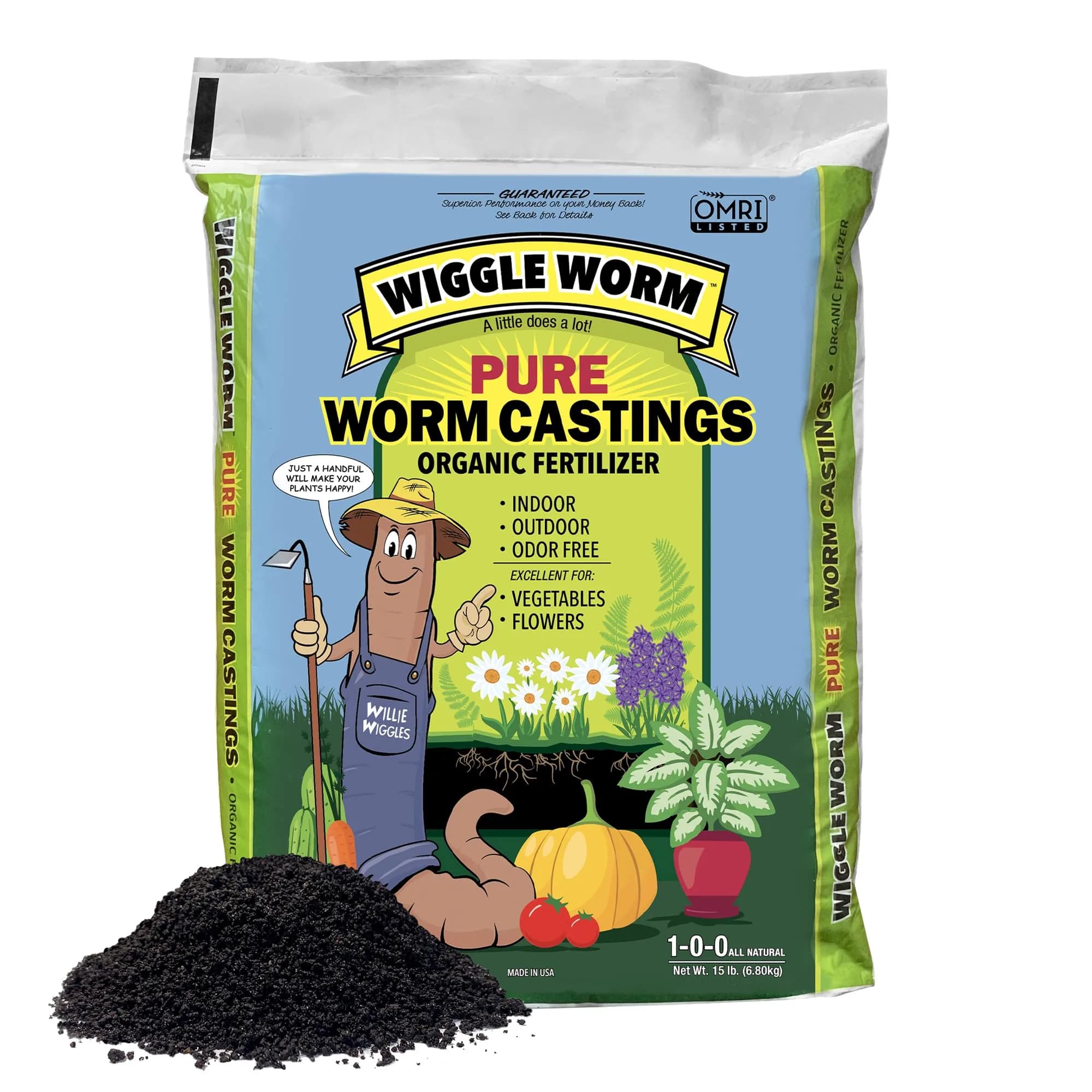 Wiggle Worm Organic Fertilizer 15lb | OMRI Listed, Soil & Plant Boost, Odorless, Non-Toxic - main product image