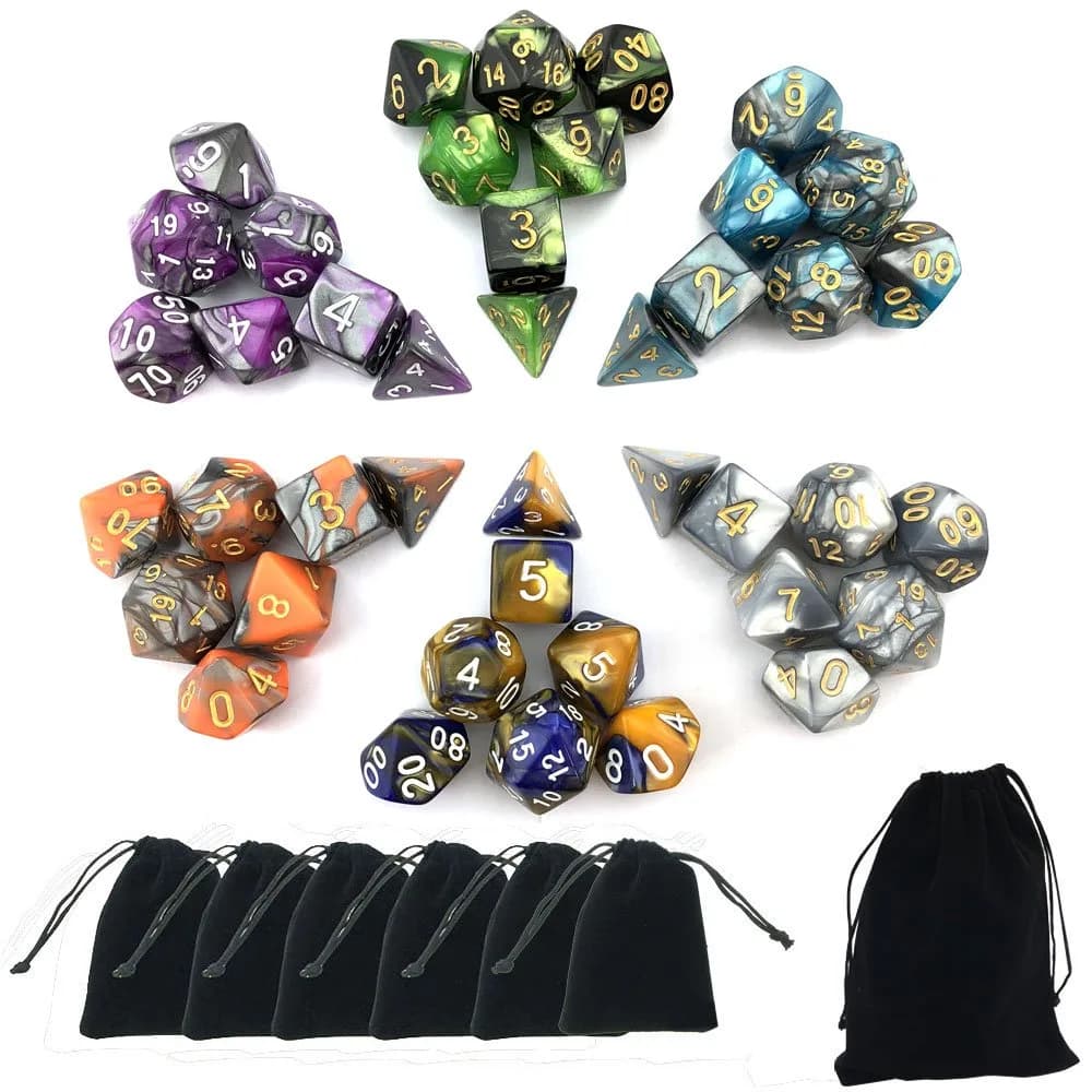 Smartdealspro Double-Colors Polyhedral Dice Sets with Pouches | 6-Color D&D RPG Dice (6.35cm/2.5in)