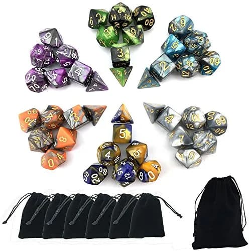 Smartdealspro Double-Colors Polyhedral Dice Sets with Pouches | 6-Color D&D RPG Dice (6.35cm/2.5in) thumbnail 1