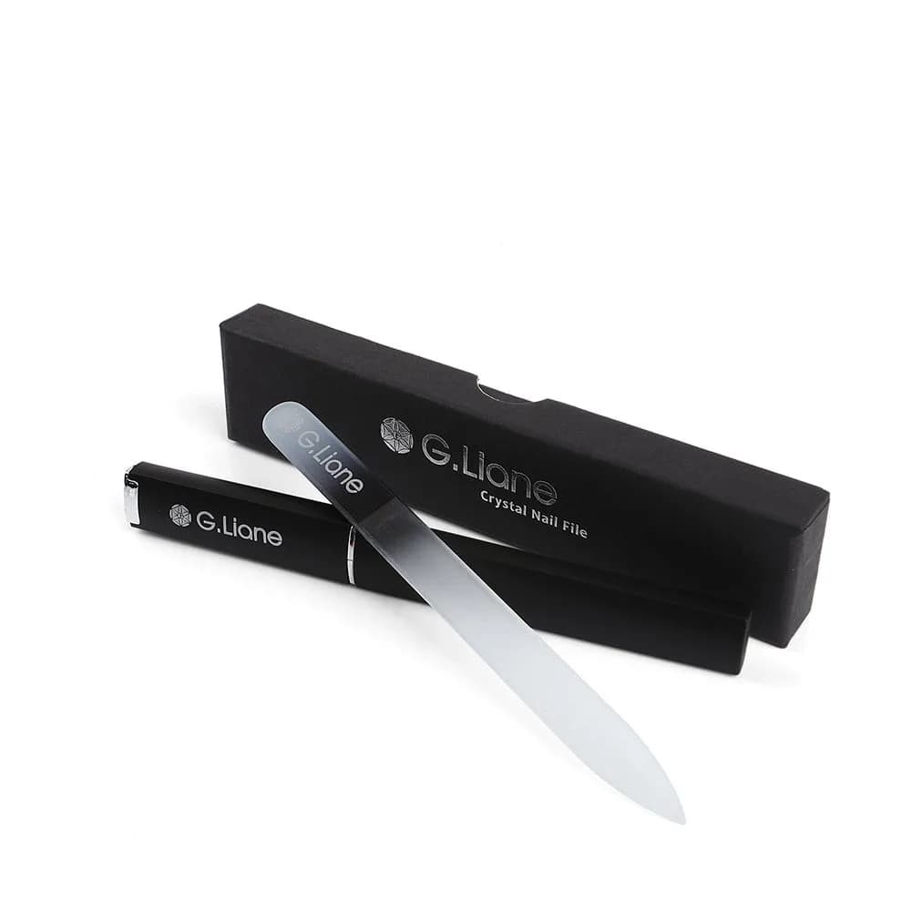 G.Liane Crystal Nail File–Double Sided Glass Fingernail Files with Case, Manicure for Natural & Acrylic Nails, Home & Salon (Rainbow Black) | Extra Fine Grit