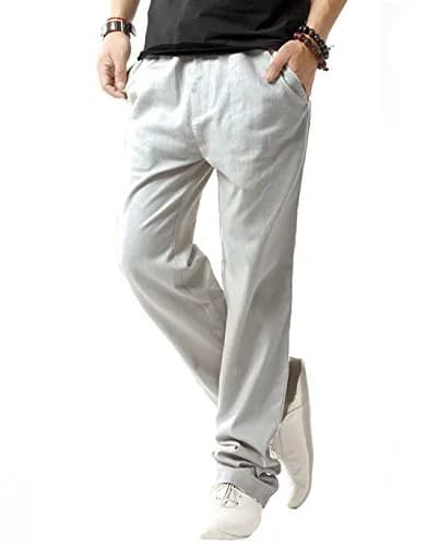 SIR7 Men's Linen Casual Lightweight Drawstring Elastic Waist Summer Beach Pants Light Grey | Breathable, Durable & Imported thumbnail 1