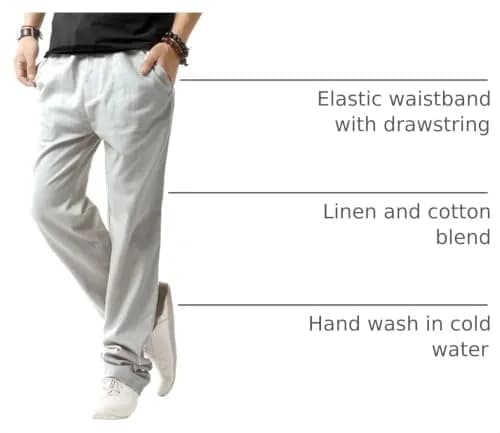 SIR7 Men's Linen Casual Lightweight Drawstring Elastic Waist Summer Beach Pants Light Grey | Breathable, Durable & Imported thumbnail 4