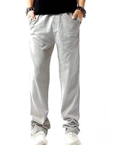SIR7 Men's Linen Casual Lightweight Drawstring Elastic Waist Summer Beach Pants Light Grey | Breathable, Durable & Imported thumbnail 2