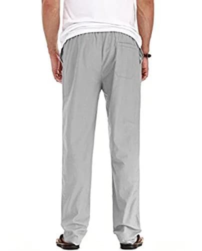 SIR7 Men's Linen Casual Lightweight Drawstring Elastic Waist Summer Beach Pants Light Grey | Breathable, Durable & Imported thumbnail 3