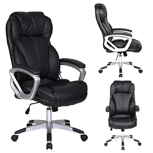 2xhome Modern High Back Tall Ribbed PU Leather Swivel Chair 28in Nylon Base | Executive Office Desk thumbnail 1