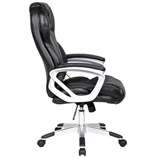 2xhome Modern High Back Tall Ribbed PU Leather Swivel Chair 28in Nylon Base | Executive Office Desk thumbnail 4
