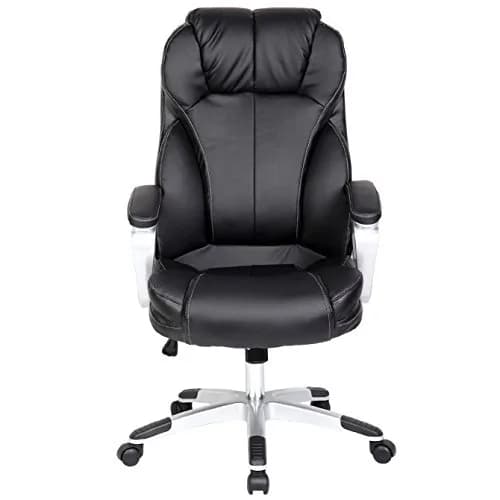2xhome Modern High Back Tall Ribbed PU Leather Swivel Chair 28in Nylon Base | Executive Office Desk thumbnail 5