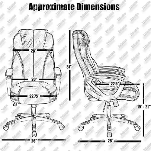 2xhome Modern High Back Tall Ribbed PU Leather Swivel Chair 28in Nylon Base | Executive Office Desk thumbnail 2