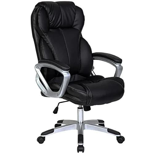 2xhome Modern High Back Tall Ribbed PU Leather Swivel Chair 28in Nylon Base | Executive Office Desk thumbnail 3