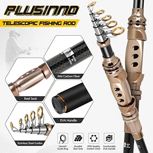 PLUSINNO Telescopic Fishing Rod and Reel Combo 2.1M (6.89FT) with HA3000 Reel, Line, Lures, Hooks, and Bag thumbnail 5