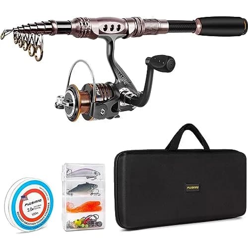PLUSINNO Fishing Rod and Reel Combos Carbon Fiber Telescopic Fishing Pole with Reel Kit (7.87FT, Ambidextrous) | Sea Saltwater & Freshwater thumbnail 1