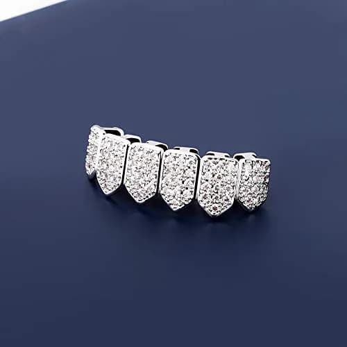 TOPGRILLZ 18K Gold-Plated CZ Vampire Fangs Grillz Set for Bottom Teeth | Hip Hop Rapper Costume Accessory thumbnail 4