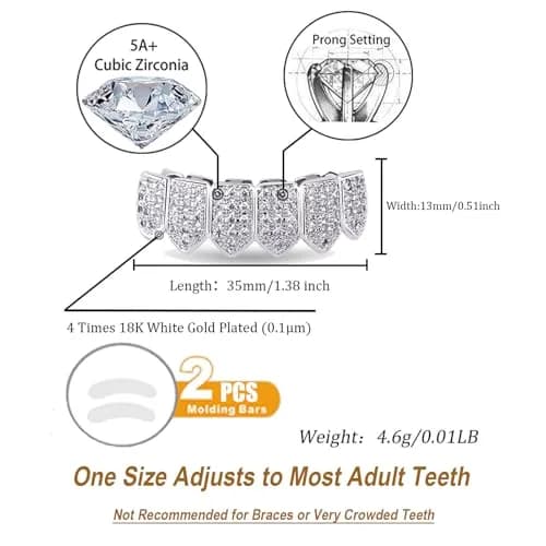 TOPGRILLZ 18K Gold-Plated CZ Vampire Fangs Grillz Set for Bottom Teeth | Hip Hop Rapper Costume Accessory thumbnail 2