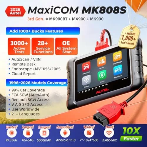 Autel MaxiCOM MK808S OBD2 Scanner | All Systems Diagnose, 28+ Services, 3000+ Active Tests, FCA & SGW Access thumbnail 2