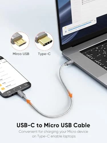 CableCreation Short Braided USB C to Micro USB Cable 0.2M (0.65 FT) | 480Mbps Data Transfer thumbnail 4